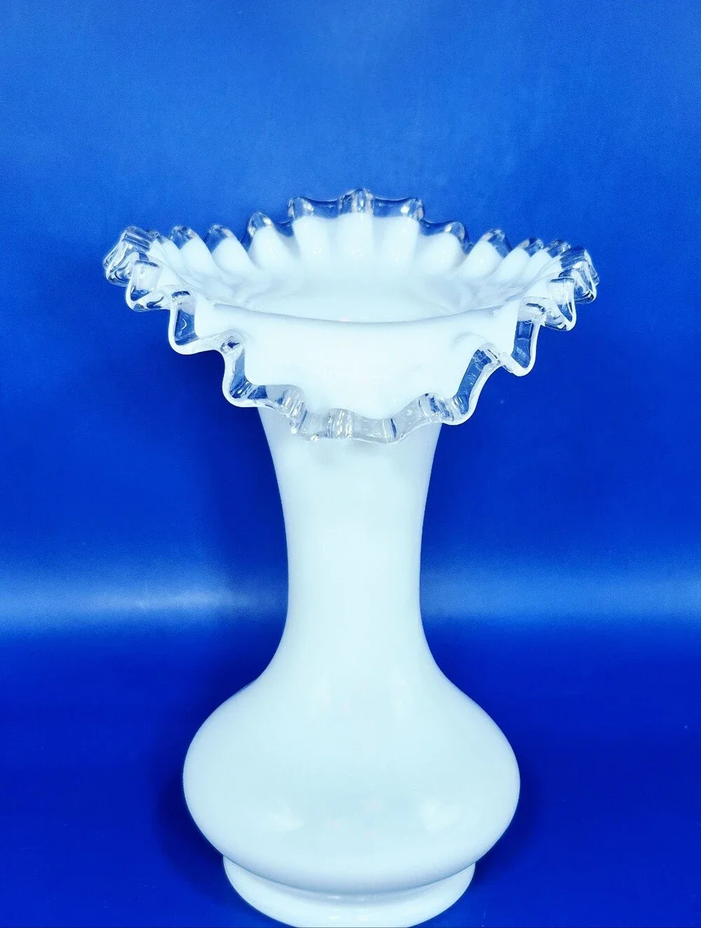 Vintage Fenton Silver Crest Milk Glass Ruffled Vase